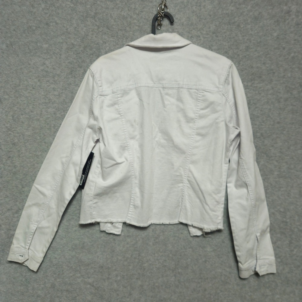 KUT From The Kloth Optic White Denim Jacket Womens Medium Raw Hem Buttons NEW ** - Picture 3 of 11